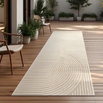 Produktbild von TT Home In-& Outdoorteppich Wetterfest Balkon Schlafzimmer Boho Skandi Motiv Unifarben Geometrische Optik Moderner Style Größe 60x100 cm