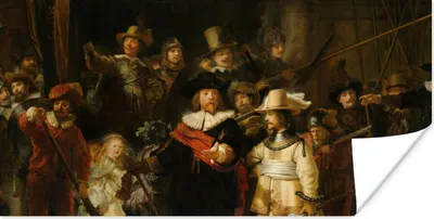 Produktbild von MuchoWow® Poster Die Nachtwache - Gemälde von Rembrandt van Rijn 120x60 cm - Bild