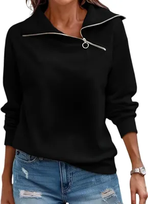 Productafbeelding van Dames sweatshirt met rits, 1/4 sluiting, stijlvol, modieus, oversized, lange mouwen, zwart, maat XS