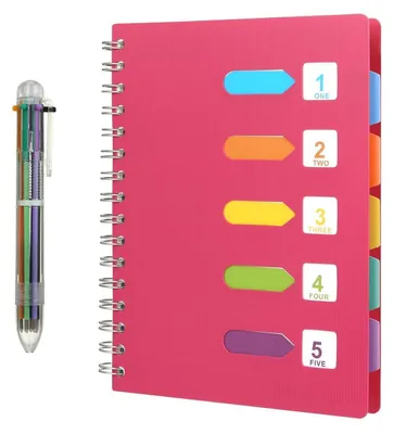 Produktbild von Notizbuch Register A5 Ringbuch Liniert Tagebuch Spiralblock mit Stift 240 Seiten Rosa