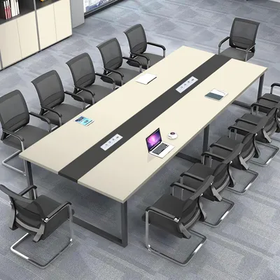 Zdjęcie produktu dla Stół konferencyjny z systemem zarządzania kablami, wymiary 460x100x74 cm, nowoczesny design, idealny do biura