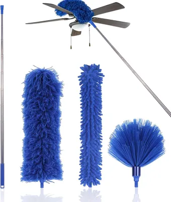 Produktbild von Teleskopischer Staubwedel Set 4 Teile, Erweiterbar 280 cm, Mikrofaser & Chenille, für Staub und Spinnweben