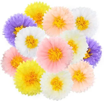 Produktbild von Papierblumen-Pompons-Set - 12 Stücke - 35 cm - Pastellfarben