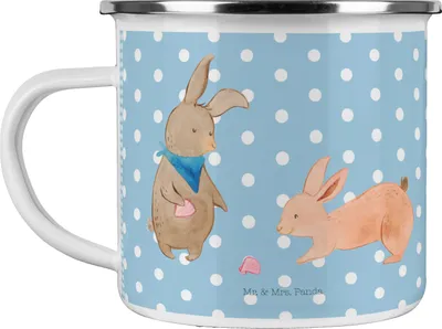 Produktbild von Mr. & Mrs. Panda Kaffeepott Hasen Muschel - Blau Pastell - Geschenk, Teebecher, Muttertag, Urlaub, BFF, Strand, Emaille Becher, Tasse, Pott, Teetasse, Muscheln, Ferien
