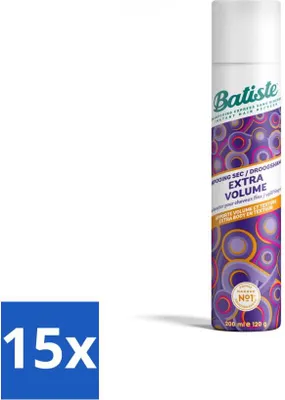Obrázok produktu pre Batiste - Extra objem - Suchý šampón - Dodáva väčší objem - Osviežuje mastné vlasy - 200 ml - Hodnotné balenie - 15 kusov