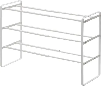 Produktbild von Yamazaki Schuhregal mit 3 Ablagen weiß ausziehbar platzsparend schmal Metall Schuhablage für 9-12 Paar Schuhe 41-70x46x25cm "FRAME"