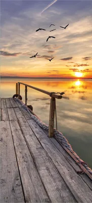 Produktbild von Türtapete Türposter Sonnenuntergang über dem See  idyllischer Steg - Größe: 93 x 205 cm