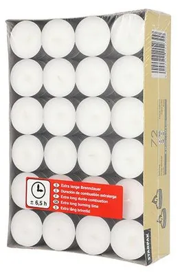 Produktbild von Papstar Teelichter Ø 39 mm · 17,5 mm weiß · mit langer Brenndauer 6,5 h, 8 x 72 Stück