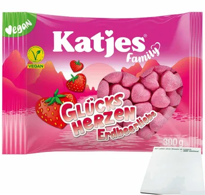 Produktbild von Katjes Family Glücksherzen Erdbeerliebe (300g Beutel) + usy Block