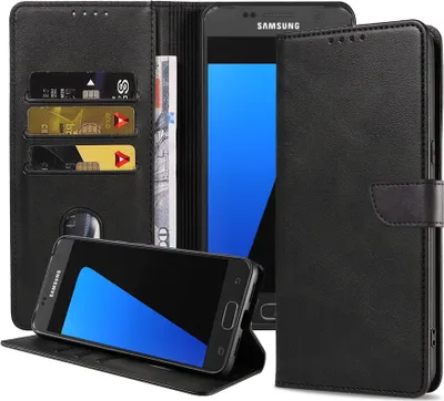 Obrázek produktu pro Vhodné pro telefon Samsung Galaxy S7 Pouzdro z umělé kůže s magnetickým rtem a držákem na karty Pouzdro typu kniha s klopou - černé - Smartphonics