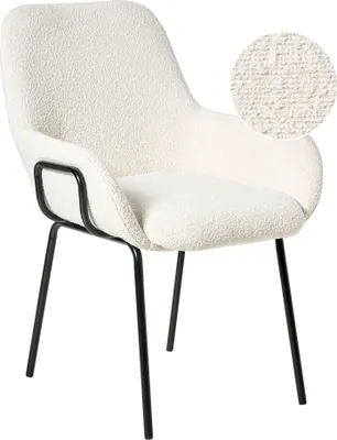 Zdjęcie produktu dla BELIANI Krzesło złamana biel tapicerowane boucle z metalowymi nogami retro design z podłokietnikami