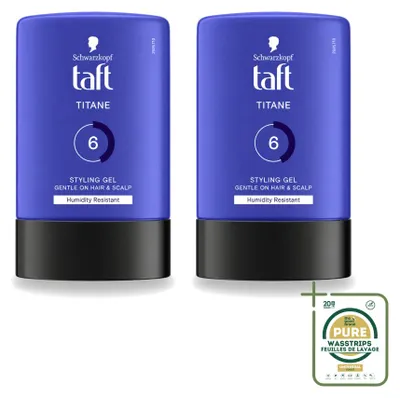 Imagen del producto de 2 unidades de gel moldeador Taft Men Power Titane Hold 6, 300 ml cada uno, pack ahorro