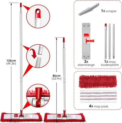 Produktbild von Famanu Mop mit Chenille- und Mikrofasertuch - 125 cm Edelstahlgriff