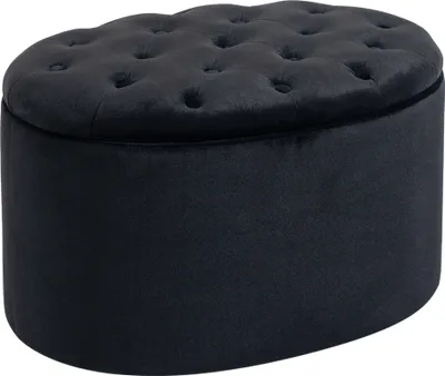 Produktbild von HOMCOM Lavica Čalúnená lavica s úložným priestorom Komoda lavica Oválny tvar Predsieň Spálňa Obývacia izba Zamatový polyester Čierna 71 x 52 x 42 cm
