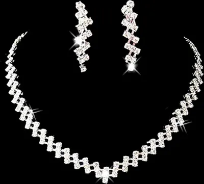 Produktbild von Brautschmuck, Hochzeit, Abschlussball, glänzender Strassstein, elegante Halskette, Ohrring-Set, Geschenk