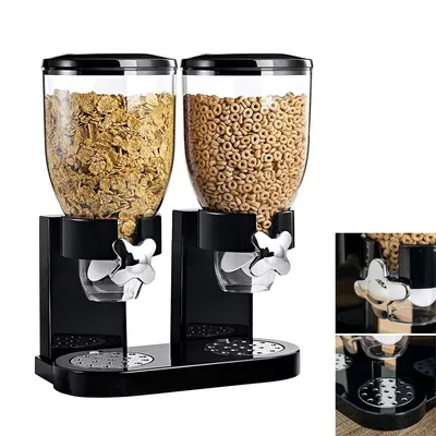 Produktbild von Doppelter Müslispender (2 x 2L) aus Kunststoff – Lebensmittelspender für Cornflakes, Süßigkeiten & Müsli, Maße 29x35x16 cm