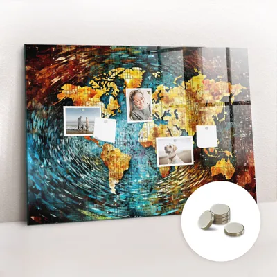 Obrázek produktu pro Magnetická Tabule na Zeď Skleněná - Memo Board Kleněnou Přední Stranou - 5 magnetů v balení - 100x70 cm - Svět chaosu