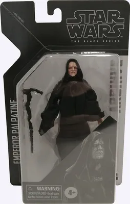 A Star Wars Black Series Emperor Palpatine action figure in its original packaging.
