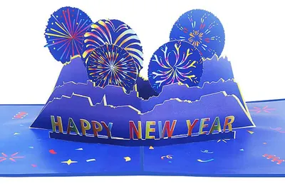 Produktbild von 3D-Pop-up-Neujahrsgrußkarte mit Umschlag – Motiv: Feuerwerk