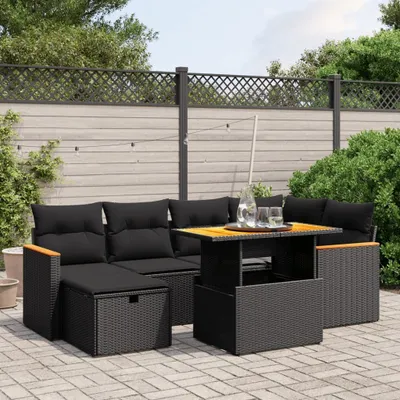 Produktbild von Design 7-tlg. Garten-Sofagarnitur mit Kissen Schwarz Poly Rattan, Gartenmöbel-Sets 2024 Neu