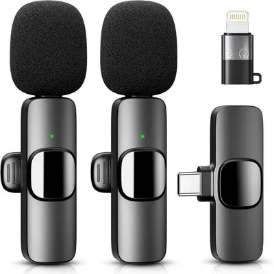 Obrázek produktu pro Bezdrátový mikrofon pro iPhone a Android – ideální pro živé přenosy, nahrávání videí, rozhovory, YouTube a vlogy