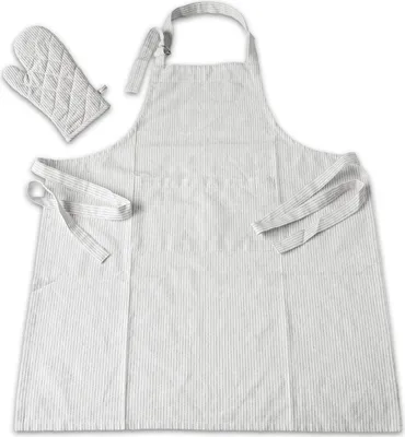 Produktbild von 1 Karton Grillschürze Küchenschürze mit Ofenhandschuh 2teilig im Set weiss/schwarz gestreift