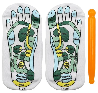 Image de Chaussettes d'acupression - Chaussettes de réflexologie - Chaussettes à cinq orteils - Accessoire de massage - Chaussette schématique - Santé améliorée