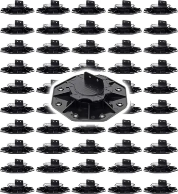 Image de XPOtool Lot de 50x Plots de terrasse – Charge 2700 kg – Hauteur réglable 18-25 mm – en PP – Pieds de support pour Lames Dalles Lambourdes