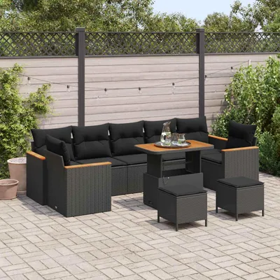 Obrázok produktu pre vidaXL Záhradná sedacia súprava s vankúšmi 10 ks Black Poly Rattan
