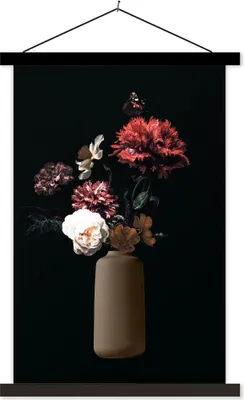 Produktbild von MuchoWow® Textilposter Vase - Blumen - Stilleben 120x180 cm mit schwarzem Rahmen - Fotos