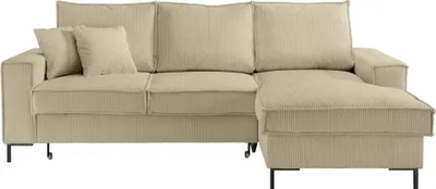 Produktbild von Ecksofa Récamiere Schlaffunktion Bettkasten Couch Polsterecke in Cord Beige Grau / 17220