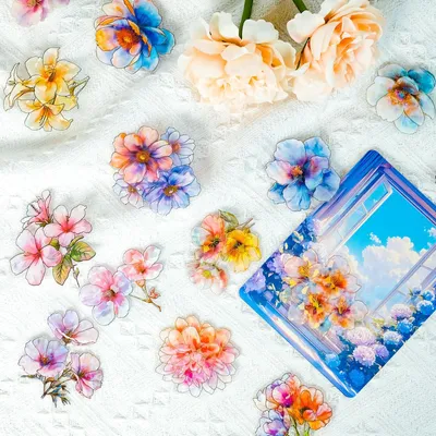 Productafbeelding van Bloemenstickers - Zelfklevende PET-stickers met glitters - Knutselaccessoires - 60 stuks