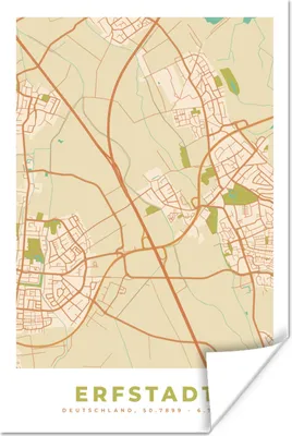 Produktbild von MuchoWow® Poster Erfstadt - Karte - Stadtplan - Vintage 60x90 cm - Wanddekoration