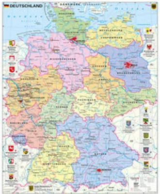 Produktbild von Deutschland politisch mit Wappen - Wandkarte / Poster NEUE AUFLAGE