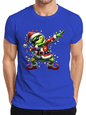 Zdjęcie produktu dla Grinch Dabbing Christmas Santa Fairy Lights Śmieszny prezent Koszulka męska, Niebieski, 3XL