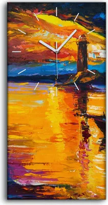 Produktbild von Dekor Leinwand Uhr Wandbilder Geräuschlos Kunstdruck 30x60 Leuchtturm - weiße Hände