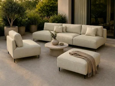 Produktbild von Garten Lounge Set SUN – Outdoor Möbel Set mit Sofa, Sessel und Hocker, UV-beständig und wasserabweisend