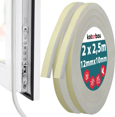 Obrázok produktu pre KOTARBAU® 2 ks tesniaca páska penová 10x12 mm x 2,5 m PU3 tesniaca páska na okná samolepiaca tesniaca páska na dvere samolepiaca tesniaca páska na okná samolepiaca biela tesniaca páska na okná tesniace pásky