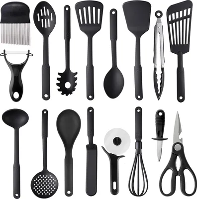 Produktbild von 17-teiliges Nylon hitzebeständiges Antihaft-Küchenutensilien-Set - BPA-frei - spülmaschinenfest - schwarz