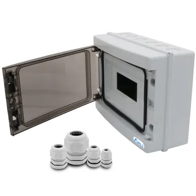 Produktbild von ARLI Sicherungskasten IP65 Aufputz 12 Module mit 40 Kabelverschraubungen M12 – M25 – Feuchtraum Verteiler Set