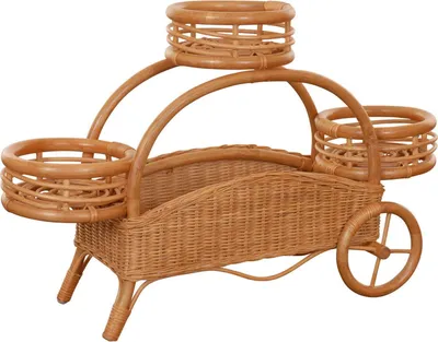 Produktbild von KRINES HOME Blumenständer / Blumen-Wagen aus echtem Rattan Farbe (Terracotta)