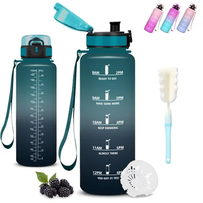 Produktbild von Mujigaga 1.5L Sport-Trinkflasche: Auslaufsicher Zeitmarkierung inkl.
