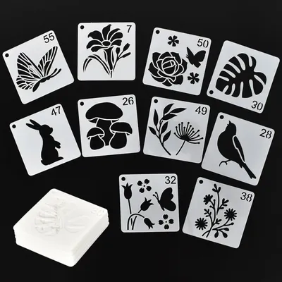 Produktbild von Set mit 64 wiederverwendbaren Schablonen für kreative Kunstprojekte