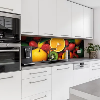 Produktbild von Dedeco Küchenrückwand Motiv: Obst & Gemüse V6, 3mm Aluminium Alu-Platten als Spritzschutz Küchenwand Verbundplatte wasserfest, inkl. UV-Lack matt, alle Untergründe, 280 x 60 cm