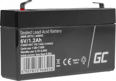 Zdjęcie produktu dla Bezobsługowa bateria AGM VRLA Green Cell AGM52 6V 1.2Ah (do systemów alarmowych, kas fiskalnych, zabawek)