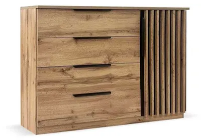 Produktbild von Masseno Kommode ZENO 125 cm Sideboard mit 4 Schubladen und 1 Türen für Wohnzimmer Schlafzimmer Modern 125x44x89 cm Eiche Wotan / Eiche Wotan