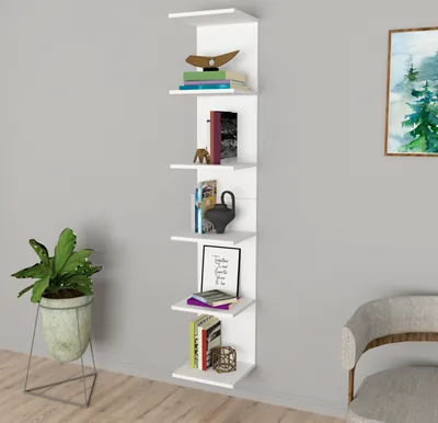 Produktbild von Wandregal Surahammar Wandboard 180 x 34,5 x 30 cm Dekoregal Schweberegal mit 6 Ablagefächern Wandmontage für Wohnzimmer Arbeitszimmer Weiß