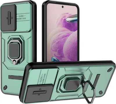 Produktbild von Hülle für Xiaomi Redmi Note 12S Dual Layer Handyhülle Schiebe Kamera Schutz und Ringhalter Ständer Grün