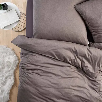 Produktbild von Estella Atelier - Mako-Interlock-Jersey Bettwäsche-Garnitur TAKOMA Farbe taupe Größe 155x200 + 80x80 cm