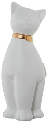 Sitzende Keramik-Katze, weiß-gold, 20x18x51 cm